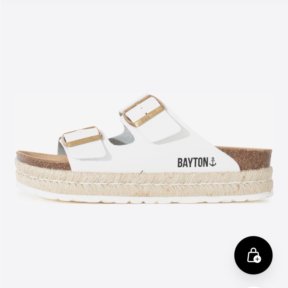 BAYTON MULE ALCEE MADE IN SPAIN SLIDE 2 BRASS BUCKLE  STRAP ESPADRILLES SOLE EUC